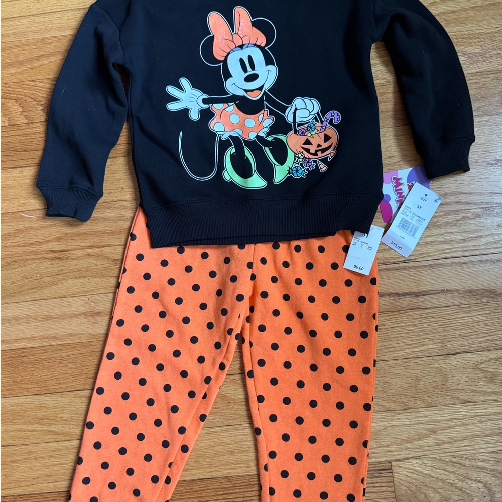 NWT Minnie Mouse Halloween outfit Costume Disney sweatshirt sweatpants 3T - Picture 2 of 5